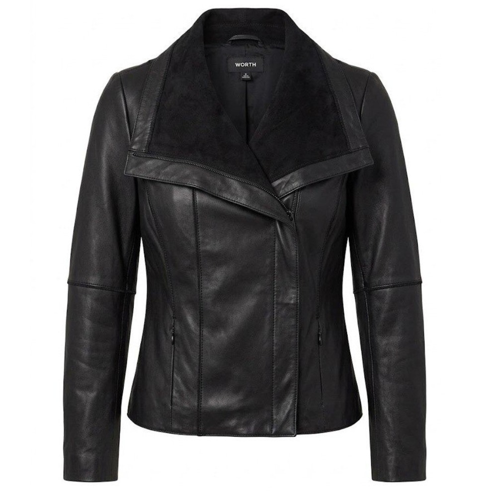 Worth New York Womens Black Genuine Leather Zip Moto Jacket Size 14 - CJ